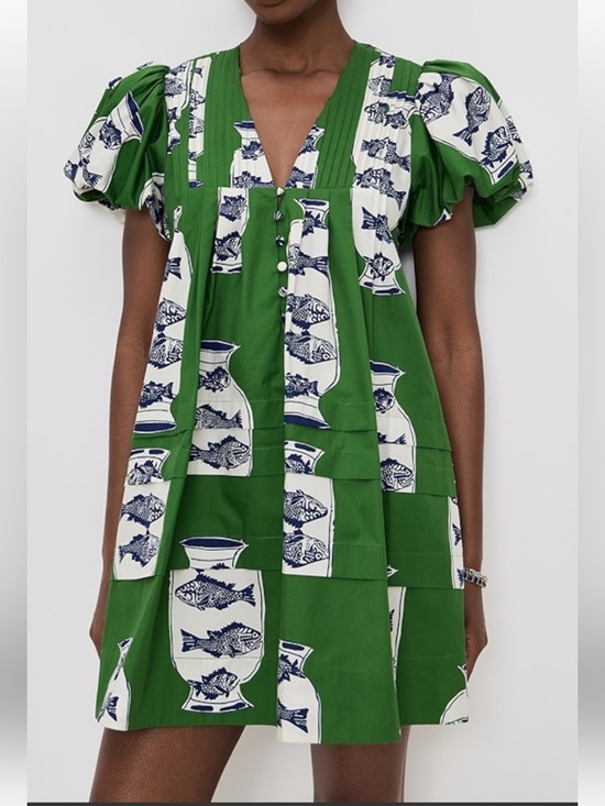 HUNTER BELL Dresses & Skirts - **SOLD** HUNTER BELL Wilkes Cotton Puff Sleeve Mini Dress in Herring Green Small